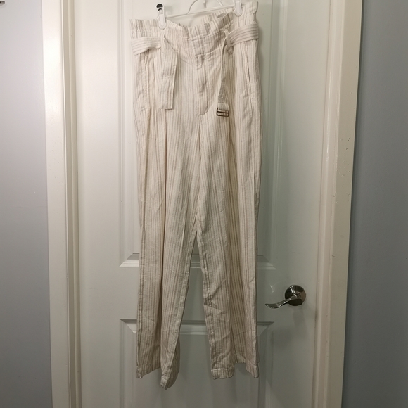 Banana Republic Pants - Paperbag Waist Striped Linen-Blend Womens pants. WIDE LEG